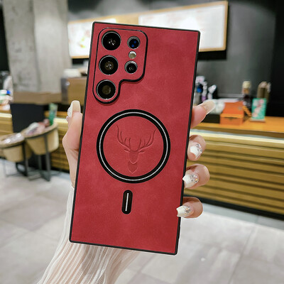 Za Magsafe magnetsku futrolu za bežično punjenje za Samsung Note 20 S24 S23 S22 S21 Ultra Plus luksuzna kožna maska otporna na udarce