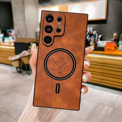 Za Magsafe magnetsku futrolu za bežično punjenje za Samsung Note 20 S24 S23 S22 S21 Ultra Plus luksuzna kožna maska otporna na udarce