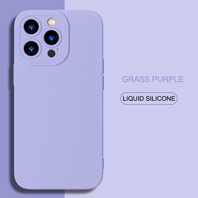 Purpurinis skystas silikoninis dėklas, skirtas iPhone 14 Plus 13 11 15 16 Pro Max 12 Mini 14Pro XR XS X 7 8 Plus SE Minkštas smūgiams atsparus galinis dangtelis
