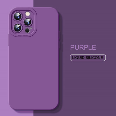 Purpurinis skystas silikoninis dėklas, skirtas iPhone 14 Plus 13 11 15 16 Pro Max 12 Mini 14Pro XR XS X 7 8 Plus SE Minkštas smūgiams atsparus galinis dangtelis