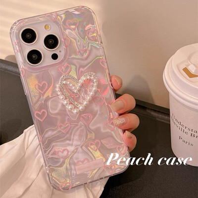 За iPhone 15 Pro 16 Plus 14 Pro Max 13 12 11 X XS XR 7 8 SE Romantic Pink Heart Butterfly Lustre Lining Hard High Phone Case