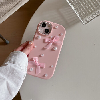 Για iPhone 15 14 13 12 11 Pro Max Case 3D Pearl Bowknot Προστατευτικό κάλυμμα σιλικόνης με προστασία από πτώση