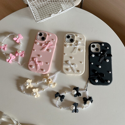 Για iPhone 15 14 13 12 11 Pro Max Case 3D Pearl Bowknot Προστατευτικό κάλυμμα σιλικόνης με προστασία από πτώση