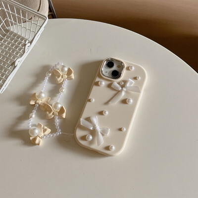 Za iPhone 15 14 13 12 11 Pro Max Case 3D Pearl Bowknot Silikonska zaštitna maska otporna na padove