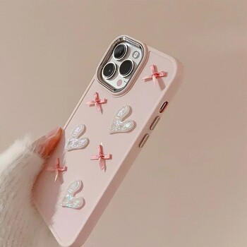 Θήκη τηλεφώνου 3D Pink Love Heart Bow για IPhone16 15 14 12 13 11 ProMax Mini Plus X XR Αντικραδασμικό κάλυμμα τηλεφώνου