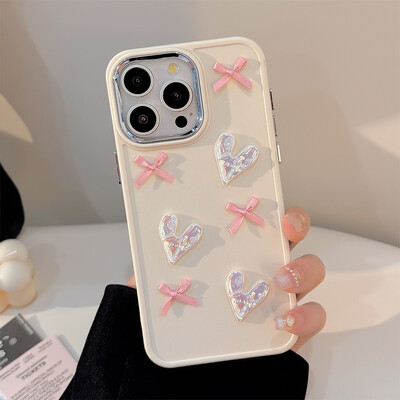 3D Pink Love Heart Bow telefonska torbica za IPhone16 15 14 12 13 11 Pro ProMax Mini Plus X XR otporna na udarce telefonska maska