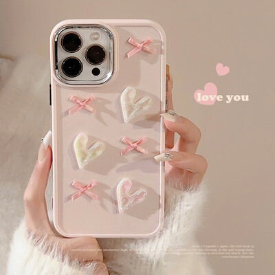 3D Pink Love Heart Bow telefonska torbica za IPhone16 15 14 12 13 11 Pro ProMax Mini Plus X XR otporna na udarce telefonska maska