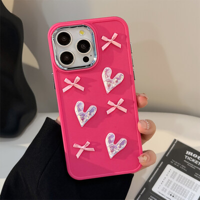 3D Pink Love Heart Bow telefonska torbica za IPhone16 15 14 12 13 11 Pro ProMax Mini Plus X XR otporna na udarce telefonska maska