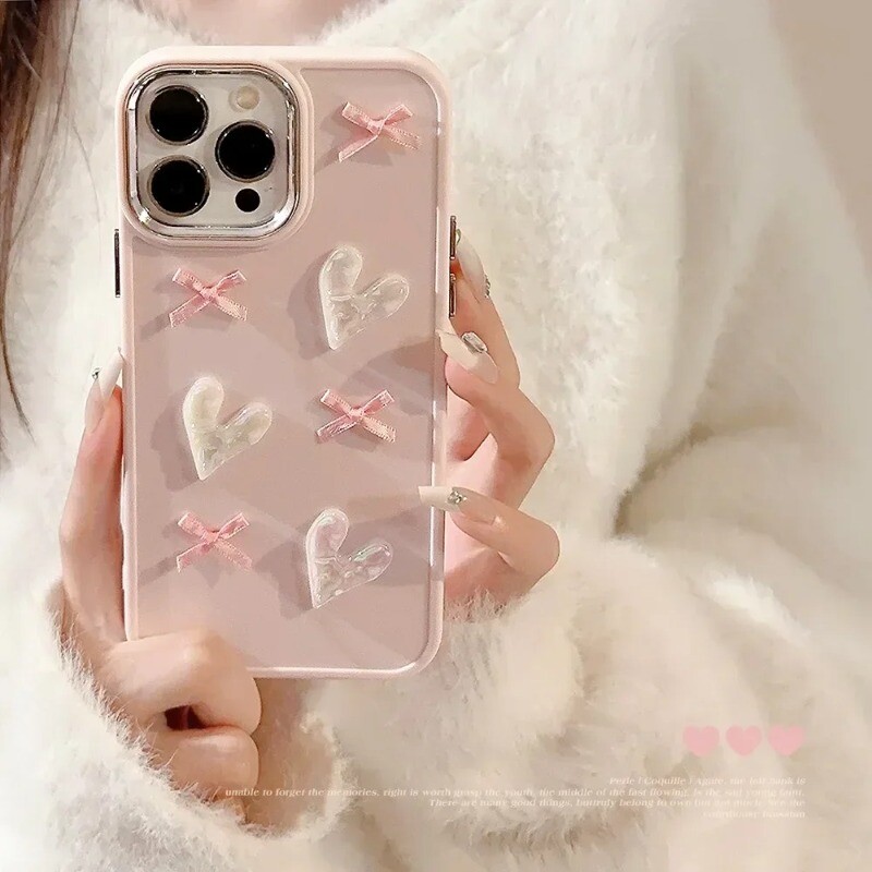 3D Pink Love Heart Bow telefonska torbica za IPhone16 15 14 12 13 11 Pro ProMax Mini Plus X XR otporna na udarce telefonska maska