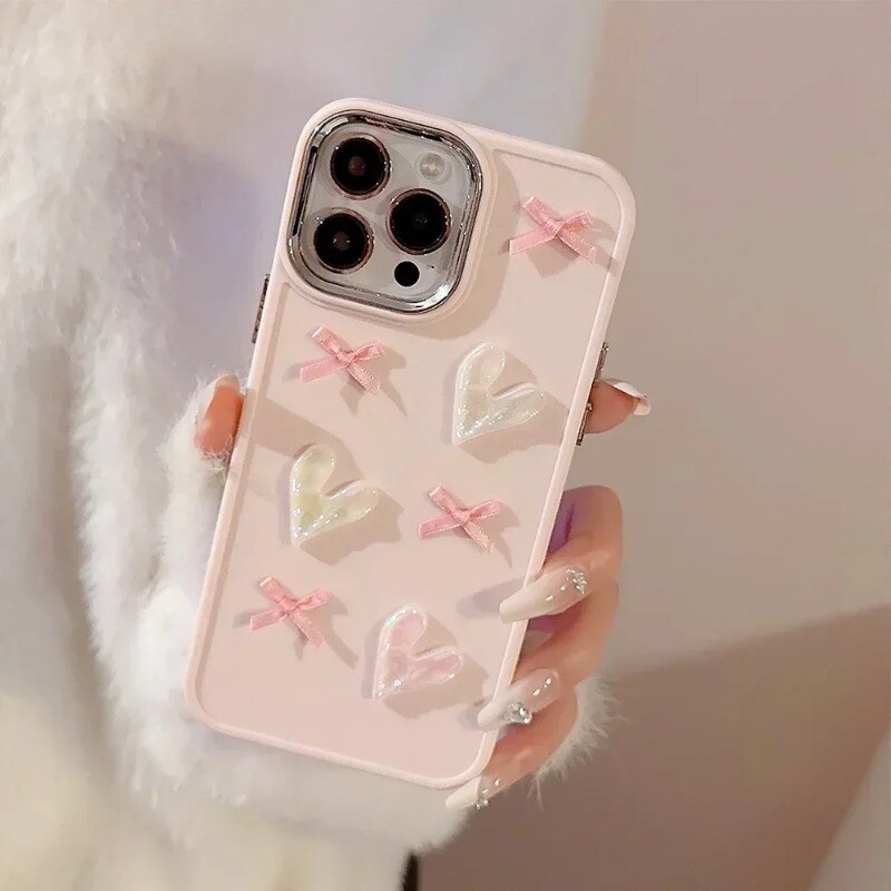 3D Pink Love Heart Bow telefonska torbica za IPhone16 15 14 12 13 11 Pro ProMax Mini Plus X XR otporna na udarce telefonska maska