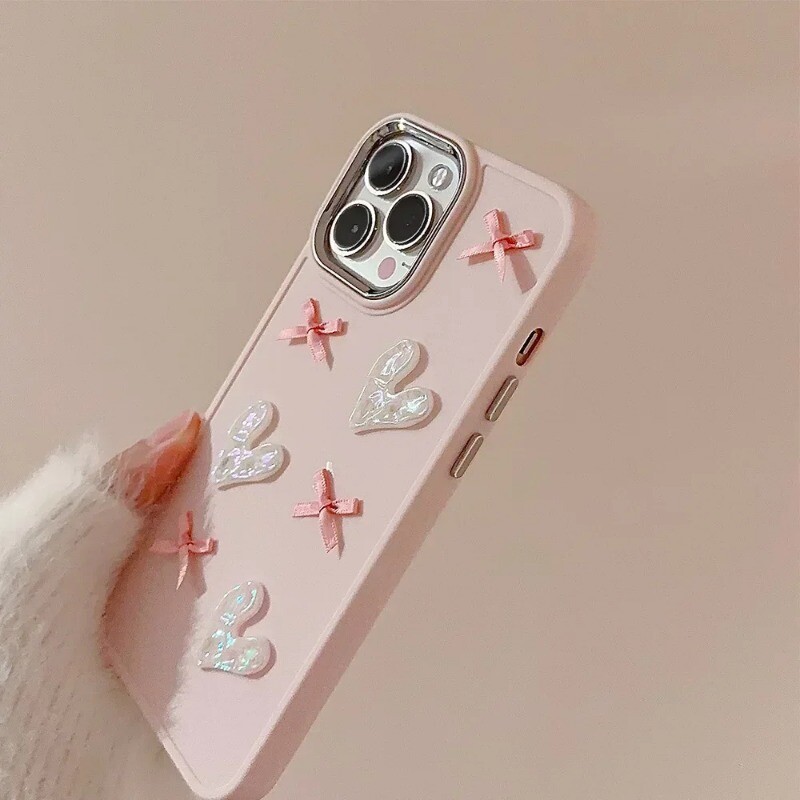 3D Pink Love Heart Bow telefonska torbica za IPhone16 15 14 12 13 11 Pro ProMax Mini Plus X XR otporna na udarce telefonska maska