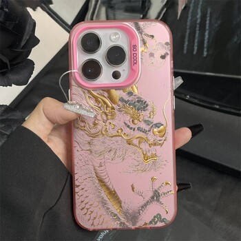 Θήκη τηλεφώνου Golden Dragon of China για iPhone 16 15 14 13 12 11 Pro Max XR XS MAX 7 8 PLUS MINI Ματ προστατευτικό κάλυμμα προστασίας από τους κραδασμούς