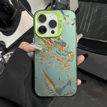 Θήκη τηλεφώνου Golden Dragon of China για iPhone 16 15 14 13 12 11 Pro Max XR XS MAX 7 8 PLUS MINI Ματ προστατευτικό κάλυμμα προστασίας από τους κραδασμούς