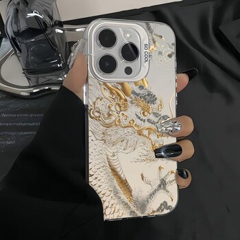 Θήκη τηλεφώνου Golden Dragon of China για iPhone 16 15 14 13 12 11 Pro Max XR XS MAX 7 8 PLUS MINI Ματ προστατευτικό κάλυμμα προστασίας από τους κραδασμούς