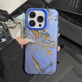 Θήκη τηλεφώνου Golden Dragon of China για iPhone 16 15 14 13 12 11 Pro Max XR XS MAX 7 8 PLUS MINI Ματ προστατευτικό κάλυμμα προστασίας από τους κραδασμούς