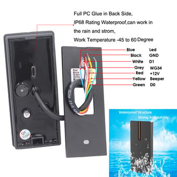 IP68 Αδιάβροχο Wiegand 26 Έξοδος 125Khz/13,56Khz RFID Proximity Card Reader Access Control Slave Reader UP002