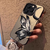 Srebrna telefonska maska u boji tinte i leptira za iPhone 16 15 14 13 12 11 Pro Max XR XS MAX 7 8 PLUS MINI Y2K mat maska