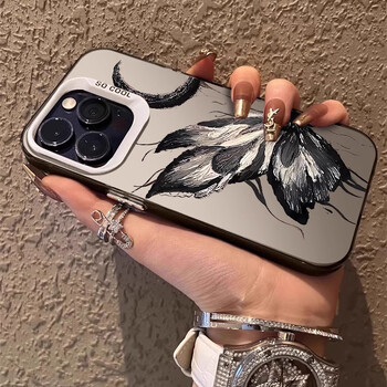 Ασημί θήκη τηλεφώνου Ink And Wash Butterfly για iPhone 16 15 14 13 12 11 Pro Max XR XS MAX 7 8 PLUS MINI Y2K Matte Cover