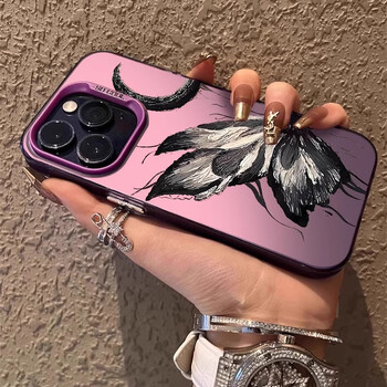 Ασημί θήκη τηλεφώνου Ink And Wash Butterfly για iPhone 16 15 14 13 12 11 Pro Max XR XS MAX 7 8 PLUS MINI Y2K Matte Cover