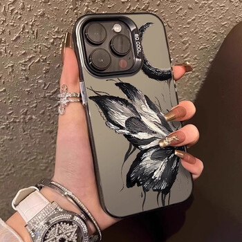 Ασημί θήκη τηλεφώνου Ink And Wash Butterfly για iPhone 16 15 14 13 12 11 Pro Max XR XS MAX 7 8 PLUS MINI Y2K Matte Cover