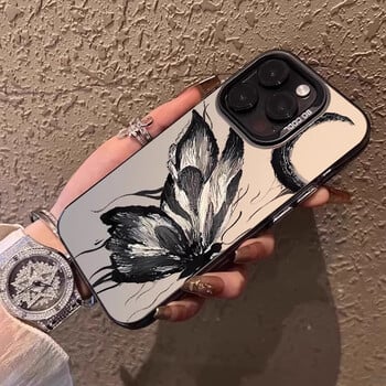 Ασημί θήκη τηλεφώνου Ink And Wash Butterfly για iPhone 16 15 14 13 12 11 Pro Max XR XS MAX 7 8 PLUS MINI Y2K Matte Cover