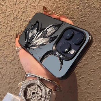 Ασημί θήκη τηλεφώνου Ink And Wash Butterfly για iPhone 16 15 14 13 12 11 Pro Max XR XS MAX 7 8 PLUS MINI Y2K Matte Cover