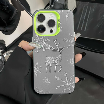 INS Snowflake Deer telefoniümbris iPhone'ile 16 15 14 13 12 11 Pro Max XR XS MAX 7 8 PLUS MINI Y2K silikoonist matt põrutuskindel kate