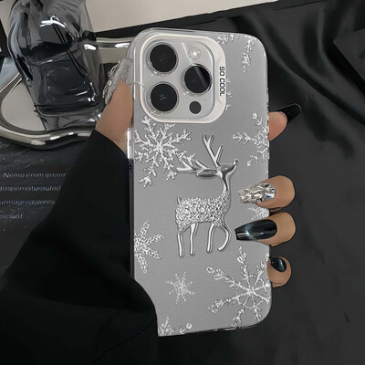 INS Snowflake Deer telefoniümbris iPhone'ile 16 15 14 13 12 11 Pro Max XR XS MAX 7 8 PLUS MINI Y2K silikoonist matt põrutuskindel kate