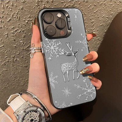 INS Snowflake Deer telefoniümbris iPhone'ile 16 15 14 13 12 11 Pro Max XR XS MAX 7 8 PLUS MINI Y2K silikoonist matt põrutuskindel kate