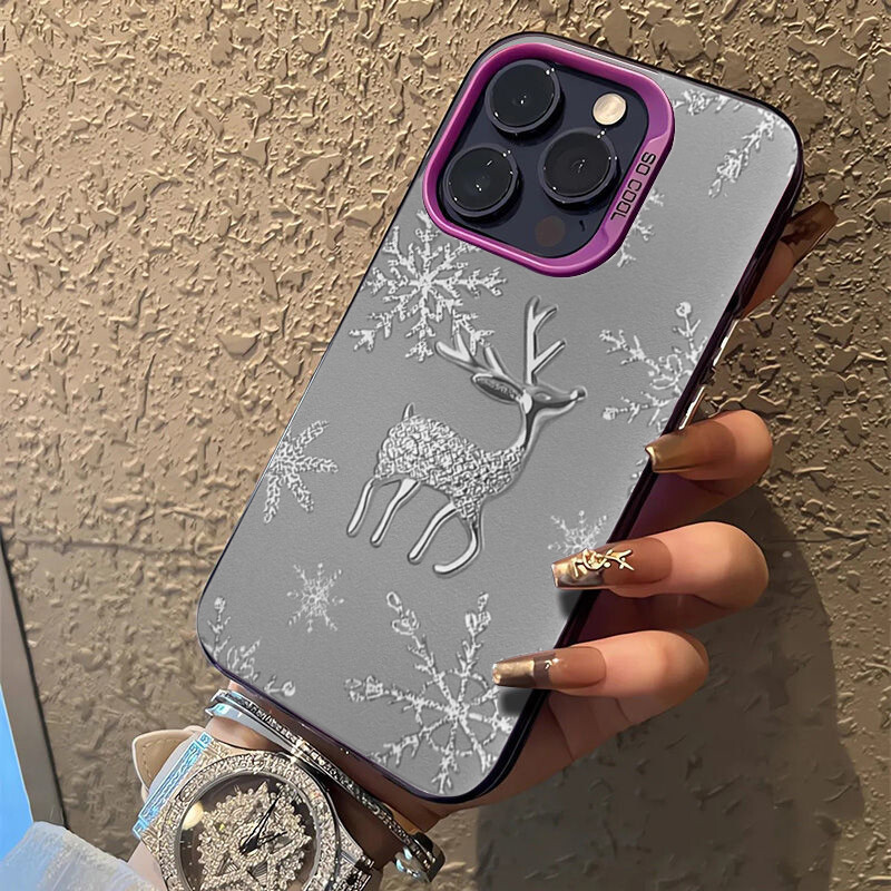 INS Snowflake Deer telefoniümbris iPhone'ile 16 15 14 13 12 11 Pro Max XR XS MAX 7 8 PLUS MINI Y2K silikoonist matt põrutuskindel kate