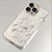 Senovinio stiliaus bambuko skaidrus TPU smūgiams atsparus telefono dėklas, skirtas iPhone 16 15 14 13 12 11 Pro Max XR XS MAX 7 8 PLUS MINI dangtelis