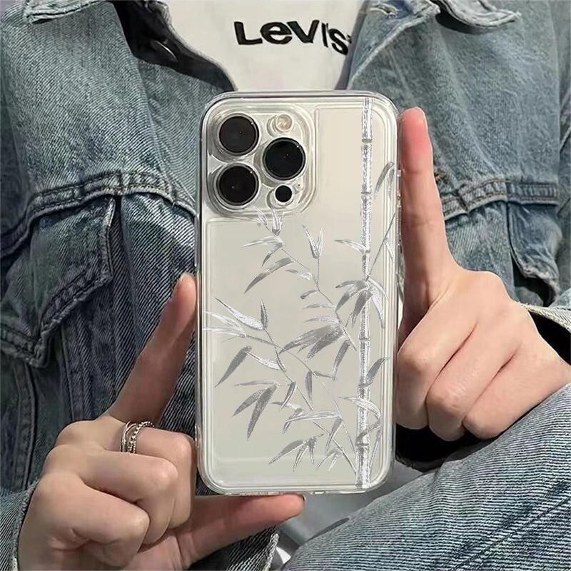 Drevni stil Bambusova prozirna TPU telefonska maska otporna na udarce za iPhone 16 15 14 13 12 11 Pro Max XR XS MAX 7 8 PLUS MINI maska