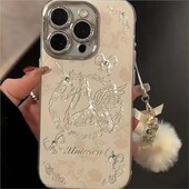 Πολυτελής ασημένια θήκη τηλεφώνου Unicorn για iPhone 15 13 12 11 14 Pro Max XS XR X Προστασία κάμερας Coque