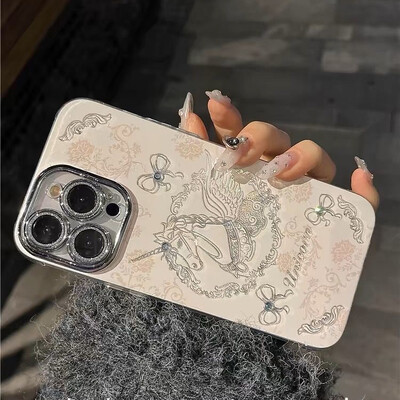 Πολυτελής ασημένια θήκη τηλεφώνου Unicorn για iPhone 15 13 12 11 14 Pro Max XS XR X Προστασία κάμερας Coque