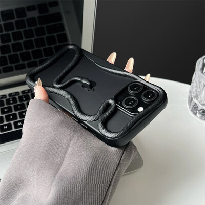 Naujas 3D Snake Pattern matinis telefono dėklas, skirtas iPhone 15 16 Pro Max 13 12 15 16 Pro 16 Plus tuščiaviduris plonas smūgiams atsparus apsauginis dangtelis