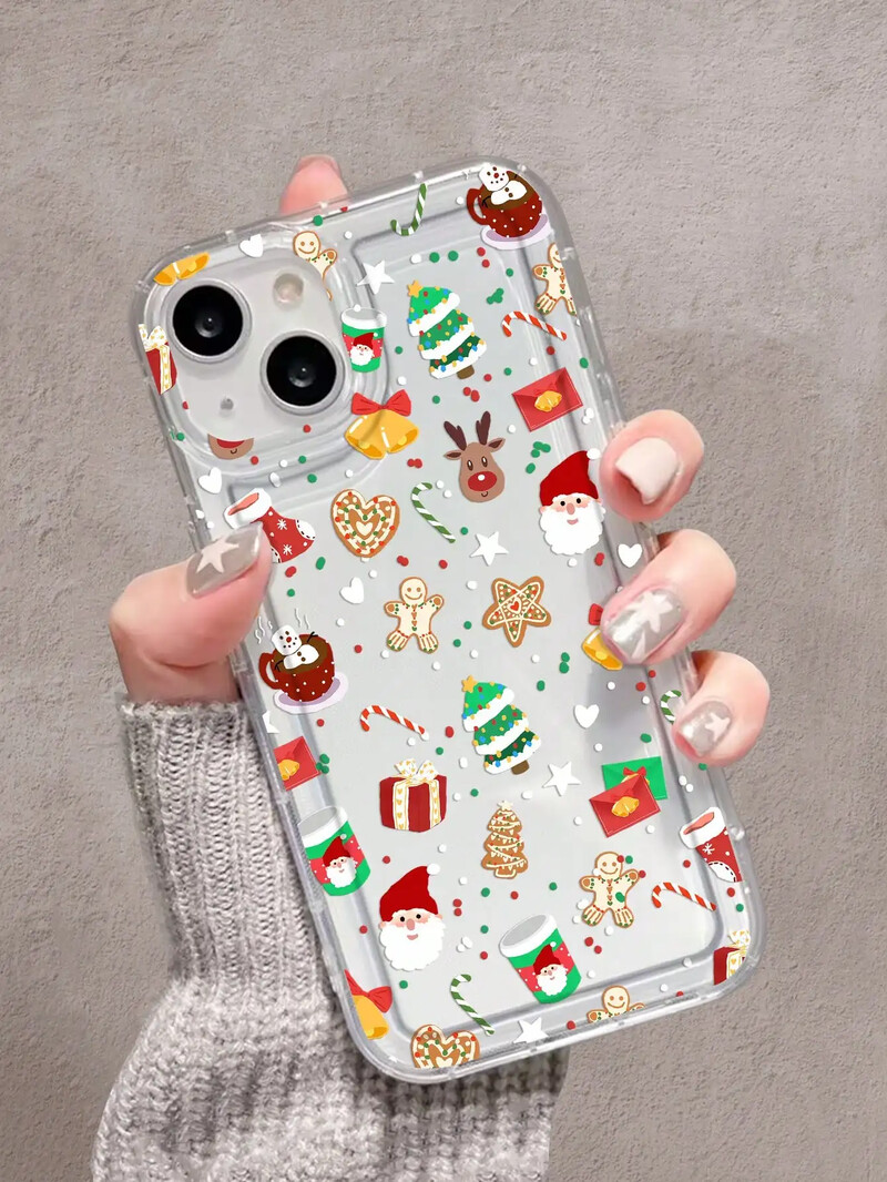 Božićna prozirna mekana torbica za telefon sa slatkim uzorkom protiv pada za iPhone 16 15 14 13 12 11 Pro Max 7 8 Plus zaštitna maska