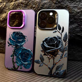Πολυτελής Ice Blue Rose Electroplate Ασημένια Θήκη IMD για iPhone 16 15 14 Pro Max 11 12 13 Pro 7 8 Plus X XR Αντικραδασμικό πίσω κάλυμμα