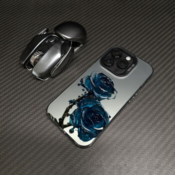 Πολυτελής Ice Blue Rose Electroplate Ασημένια Θήκη IMD για iPhone 16 15 14 Pro Max 11 12 13 Pro 7 8 Plus X XR Αντικραδασμικό πίσω κάλυμμα