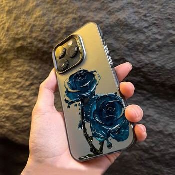 Πολυτελής Ice Blue Rose Electroplate Ασημένια Θήκη IMD για iPhone 16 15 14 Pro Max 11 12 13 Pro 7 8 Plus X XR Αντικραδασμικό πίσω κάλυμμα