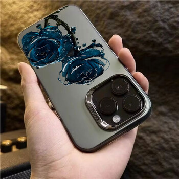 Πολυτελής Ice Blue Rose Electroplate Ασημένια Θήκη IMD για iPhone 16 15 14 Pro Max 11 12 13 Pro 7 8 Plus X XR Αντικραδασμικό πίσω κάλυμμα