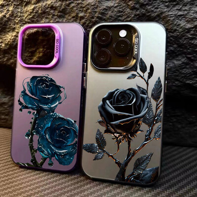 Luxus Ice Blue Rose Electroplate ezüst IMD tok iPhone 16 15 14 Pro Max 11 12 13 Pro 7 8 Plus X XR ütésálló hátlaphoz