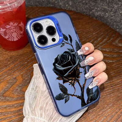Πολυτελής Ice Blue Rose Electroplate Ασημένια Θήκη IMD για iPhone 16 15 14 Pro Max 11 12 13 Pro 7 8 Plus X XR Αντικραδασμικό πίσω κάλυμμα