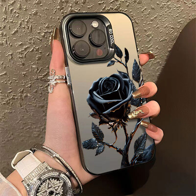 Πολυτελής Ice Blue Rose Electroplate Ασημένια Θήκη IMD για iPhone 16 15 14 Pro Max 11 12 13 Pro 7 8 Plus X XR Αντικραδασμικό πίσω κάλυμμα
