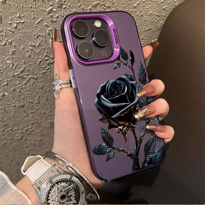 Πολυτελής Ice Blue Rose Electroplate Ασημένια Θήκη IMD για iPhone 16 15 14 Pro Max 11 12 13 Pro 7 8 Plus X XR Αντικραδασμικό πίσω κάλυμμα