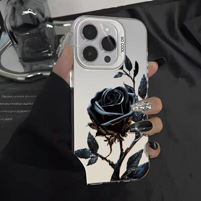 Πολυτελής Ice Blue Rose Electroplate Ασημένια Θήκη IMD για iPhone 16 15 14 Pro Max 11 12 13 Pro 7 8 Plus X XR Αντικραδασμικό πίσω κάλυμμα