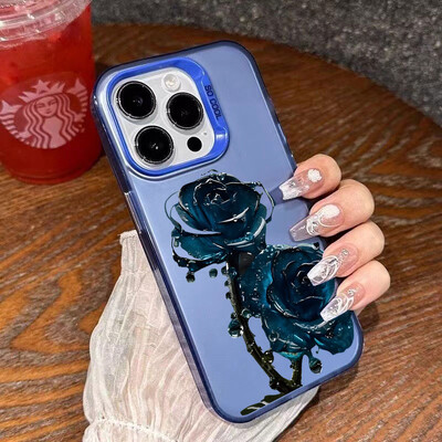 Πολυτελής Ice Blue Rose Electroplate Ασημένια Θήκη IMD για iPhone 16 15 14 Pro Max 11 12 13 Pro 7 8 Plus X XR Αντικραδασμικό πίσω κάλυμμα