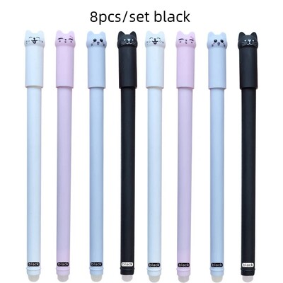 4/8/12 buc Set de pixuri cu gel ștergebile pentru pisici creative, 0,5 mm, mâner lavabil, cerneală magică albastră/neagră, rezerve ștergebile, tijă, papetărie pentru scris