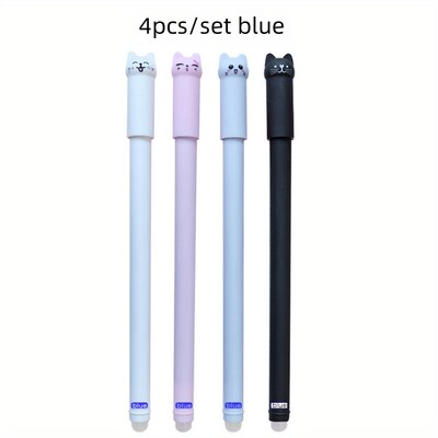4/8/12 buc Set de pixuri cu gel ștergebile pentru pisici creative, 0,5 mm, mâner lavabil, cerneală magică albastră/neagră, rezerve ștergebile, tijă, papetărie pentru scris