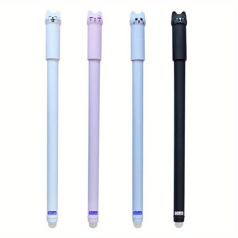 4/8/12 buc Set de pixuri cu gel ștergebile pentru pisici creative, 0,5 mm, mâner lavabil, cerneală magică albastră/neagră, rezerve ștergebile, tijă, papetărie pentru scris