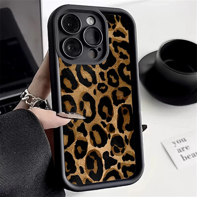 Γραφική θήκη τηλεφώνου σιλικόνης Leopard Print για iPhone 16 15 14 13 12 11 ProMax XS XR 7 8 14 Plus 15 Απαλό κάλυμμα προφυλακτήρα